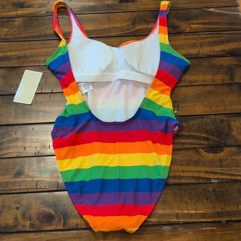 Michael Kors Rainbow Stripe One Piece Bathing Suit Swim Suit